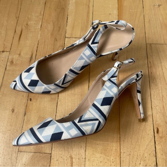 J Crew Fabric Slingback Pumps Size 6‎ Womens Dusty Sky $278 High-Heels - Picture 2 of 12